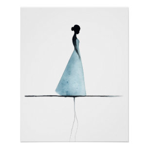 Poster Impression d'aquarelle minimaliste, Art de silhoue