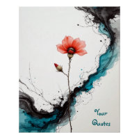 Impression d'art à l'encre de pavot rouge minimali