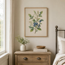 Impression d'art botanique de myrtille vintage ble