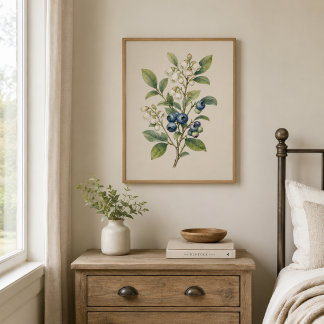 Poster Impression d'art botanique de myrtille vintage ble