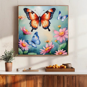 Poster Impression d'art papillons à l'aquarelle élégante