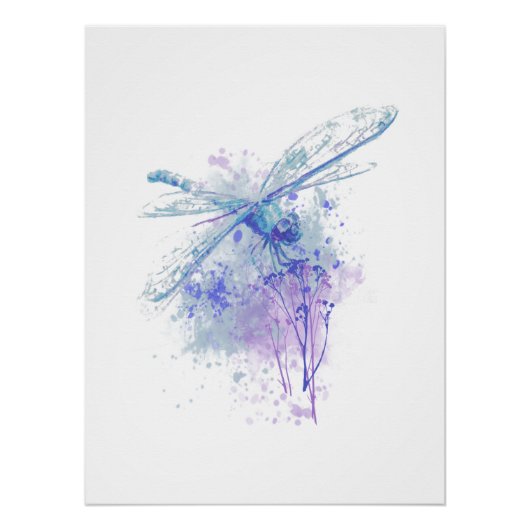 Poster Impression minimaliste de la libellule d'aquarelle (Devant)