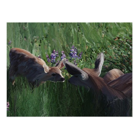 Poster Impression papier Doe et fawn (Devant)