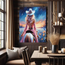 Impression peinte de Cowgirl de nuit occidentale