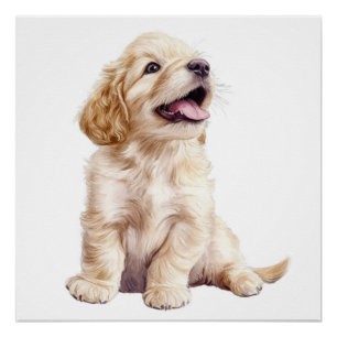 Poster Impression pour nurserie pastel de chiot Golden Re