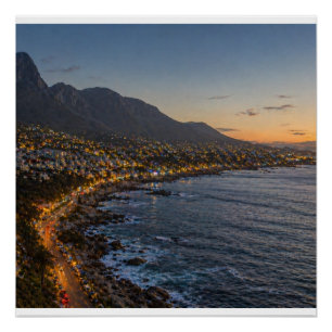 Poster Impression sur toile de ville côtière au coucher d