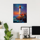 Poster Impressionist Coastal Lighthouse Seascape Painting (Bureau à domicile)