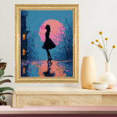 Poster Impressionist Pink Moon Woman Bubble Gum Bubble