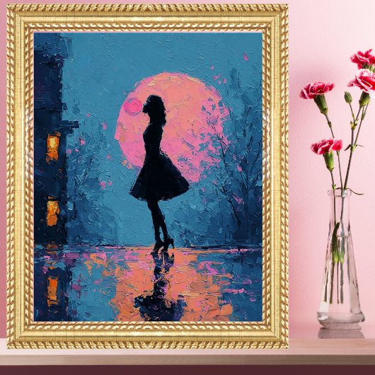 Poster Impressionist Pink Moon Woman Bubble Gum Bubble