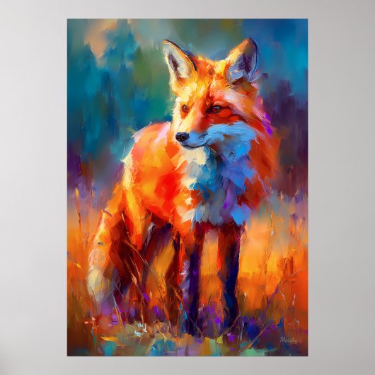 Poster Impressionist Red Fox Wildlife Painting (Devant)