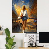 Poster Impressionist Travel Landscape – Golden Departure (Bureau à domicile)
