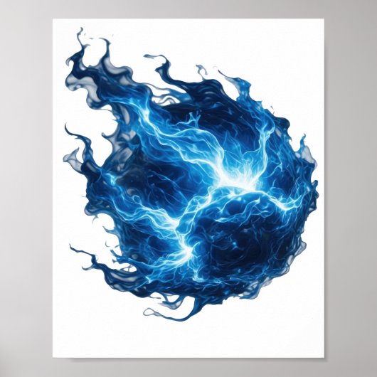 Poster Impressionnant motif FLAMME BLEUE argentée (Devant)
