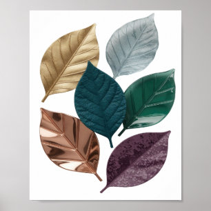Poster Impressionnant motif imprimé feuille argenté LEAFY