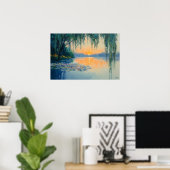 Poster Impressionnisme Coucher de Soleil sur Lac Tranquil (Bureau à domicile)