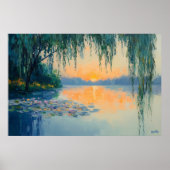 Poster Impressionnisme Coucher de Soleil sur Lac Tranquil (Devant)