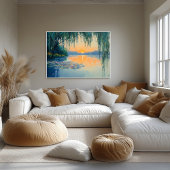 Poster Impressionnisme Coucher de Soleil sur Lac Tranquil