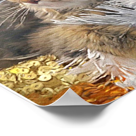 Poster Impressionnisme du chat de Noël (Coin)