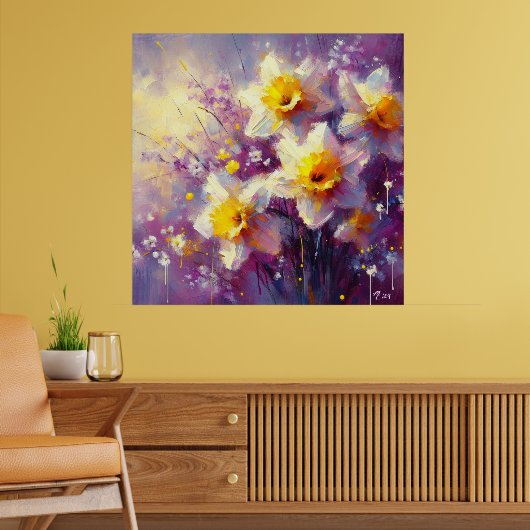 Poster Impressionniste Daffodique Floral Purple Jaune Art (Salon 2)