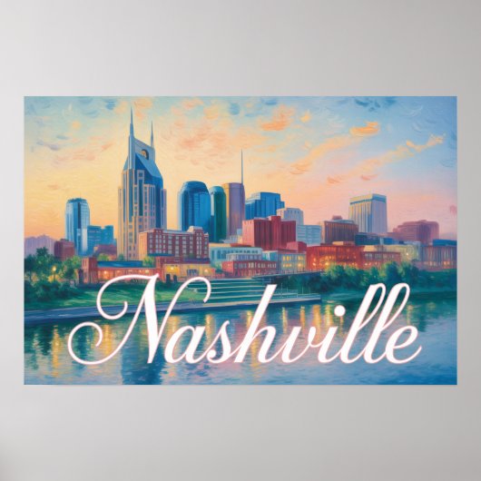 Poster Impressionniste de la skyline de Nashville Tenness (Devant)