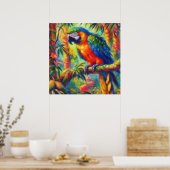 Poster Impressionniste perroquet tropical Oiseau bleu ver (Cuisine)