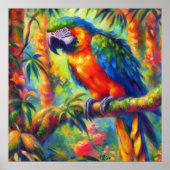 Poster Impressionniste perroquet tropical Oiseau bleu ver (Devant)