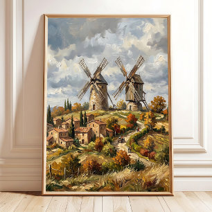 Poster Impressionniste Village Toscan Toile de Fond Table