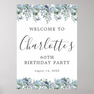 Poster Imprimable 60e anniversaire Blue Floral Bienvenue
