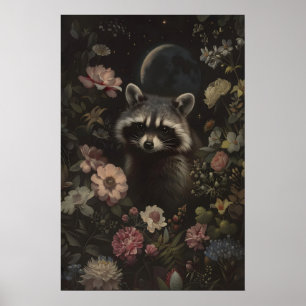 Poster Imprimable d'art botanique sombre de raton laveur