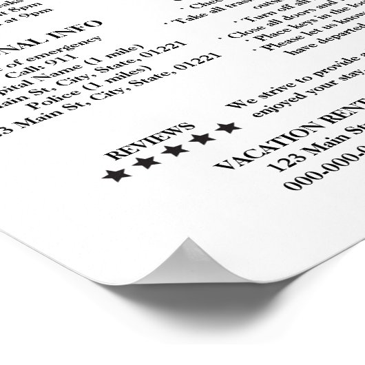 Poster Imprimable Location de vacances Informations de bi (Coin)