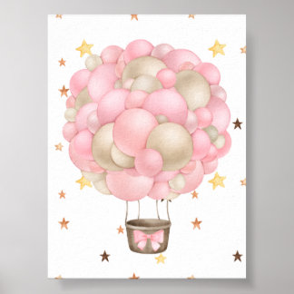 Poster Imprimable Montgolfière Rose et Or Aquarelle