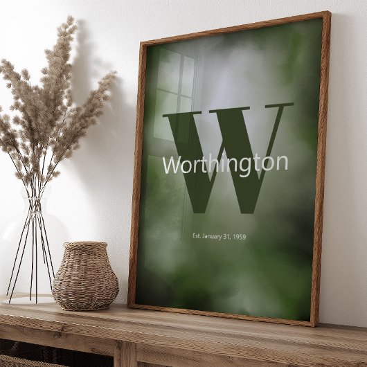 Poster Imprimable personnalisé Nom de famille vert