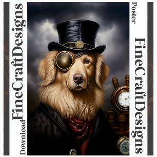 Poster Imprimable Steampunk Golden Retriever Casquette 13