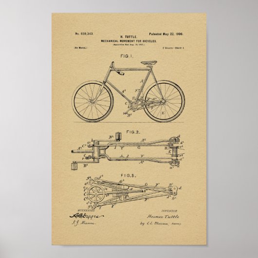 Poster Imprimé Brevet de vélo Vintage 1900 (Devant)