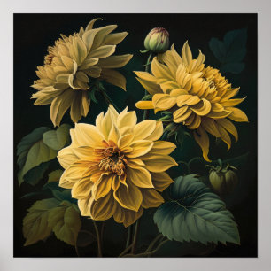 Poster imprimé Dahlias Jaune