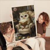 Poster Imprimé d'art de chouette de lecture fantaisiste a