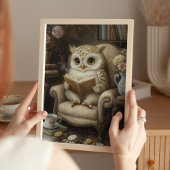 Poster Imprimé d'art de chouette de lecture fantaisiste a