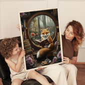Poster Imprimé d'art du renard lisant amoureux des livres