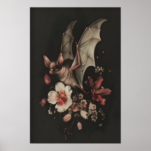 Poster Imprimé d'art mural floral chauve-souris gothique