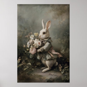 Poster Imprimé de bouquet de lapin victorien, Pâques
