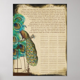 Poster Imprimé de cage à oiseaux paon Certificat de maria