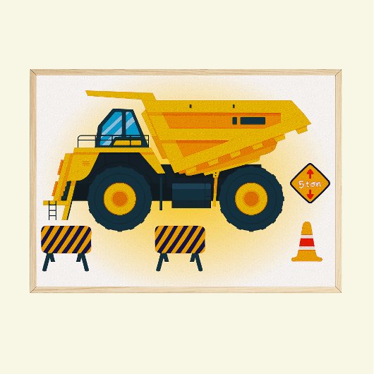 Poster Imprimé de camion à benne sur un chantier pour cha