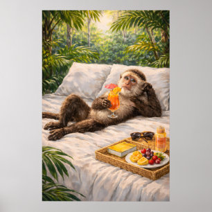 Poster Imprimé de cocktail de singe relaxant, Jungle trop