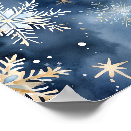 Poster imprimé de flocons de neige bleu et or (Coin)