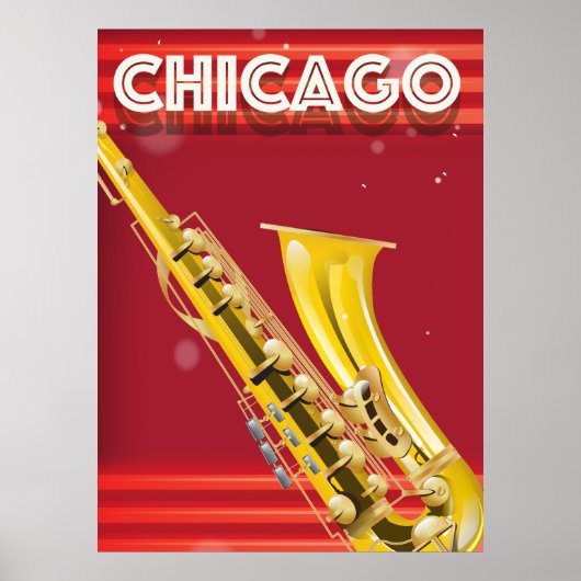 Poster imprimé de l'affiche de voyage de Chicago Saxophon (Devant)
