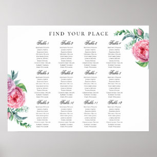 Poster Imprimé de plan de table floral bohème. Mariage bo
