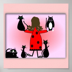 Poster Imprimé, Design de chats noirs~~