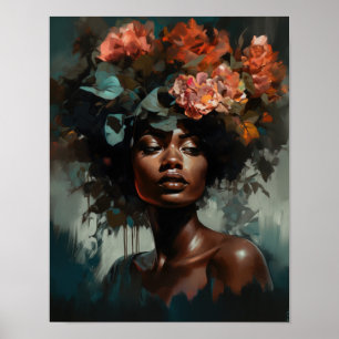 Poster imprimé d'une femme avec une tête de fleurs