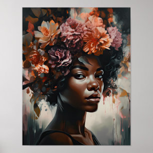 Poster imprimé d'une femme avec une tête de fleurs