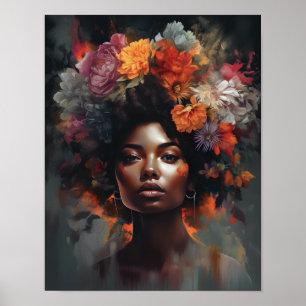 Poster imprimé d'une femme avec une tête de fleurs