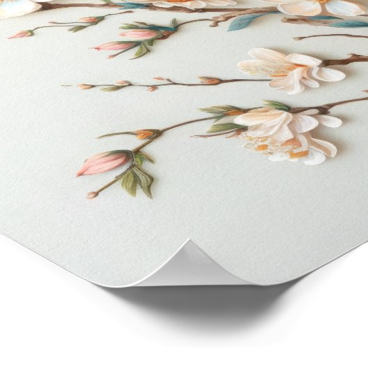 Poster imprimé en fleurs d'amandes blanches (Coin)